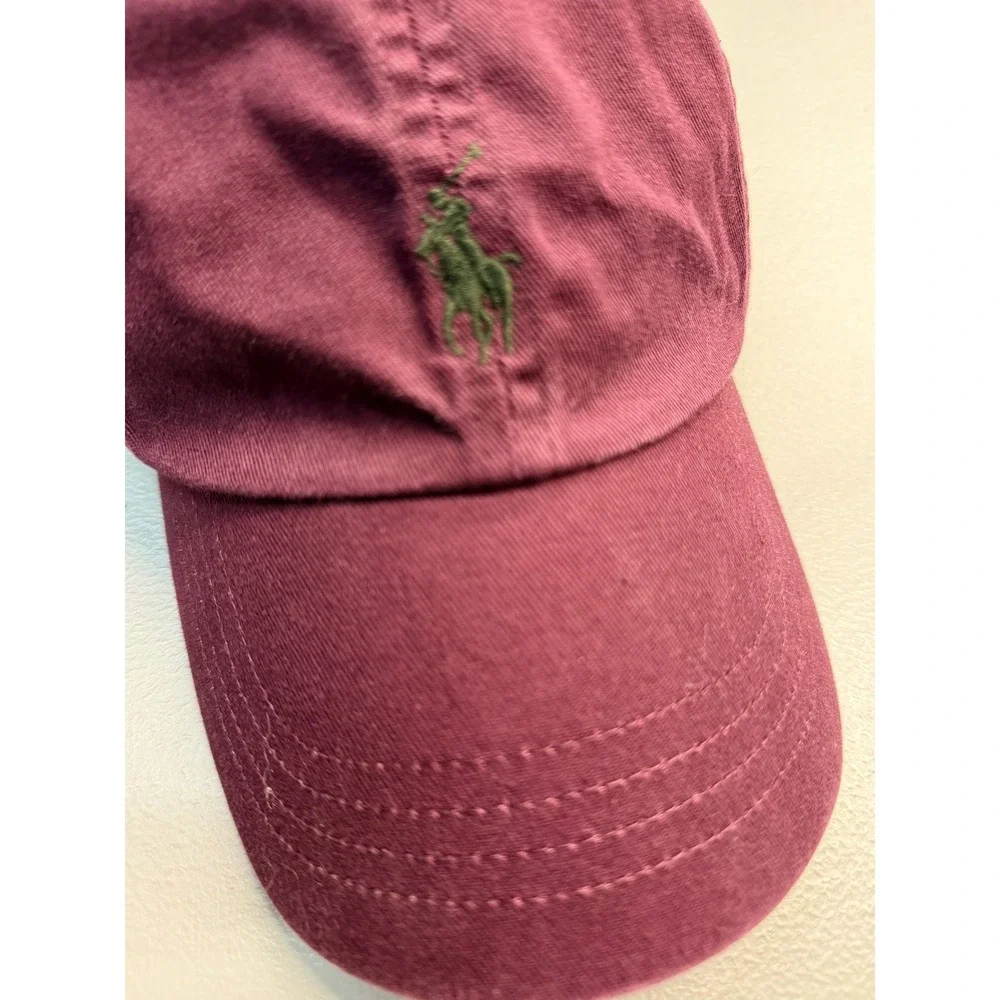 Polo Ralph Lauren  Embroidered Twill Ball Cap Burgundy Leather Strapback  O/S